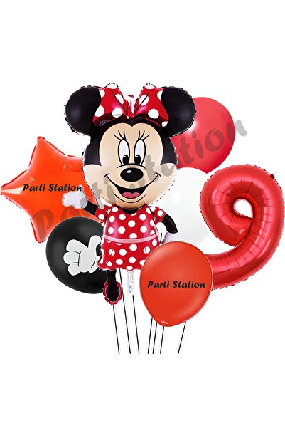 Parti Station Minnie Mouse 9 Yaş Doğum Günü Set Minnie Mouse Konsept Balon ve...