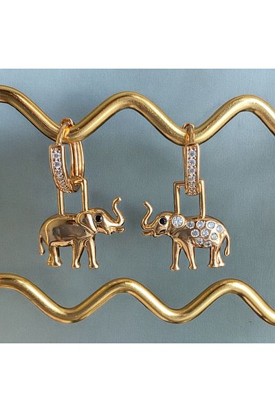 unique-g fashion accesories Gold Set of 2 Elephant Figured Zircon Stone Earrings