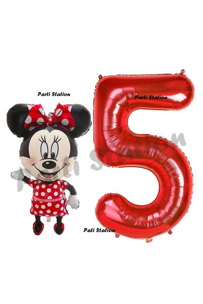 Parti Station Minnie Mouse 5 Year Old Birthday Set - Concept Balloon and Red ...