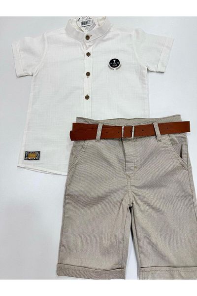 Esterella Boy's Set - Judge Collar Shirt and Belted Shorts