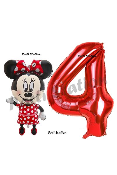 Parti Station Minnie Mouse 4 Yaş Doğum Günü Set Minnie Mouse Konsept Balon ve...