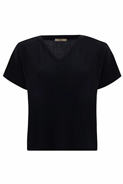 SEÇİL Γυναικείο μπλουζάκι με λαιμόκοψη σε σχήμα V - Μαύρο