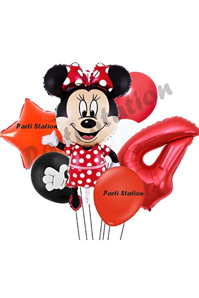 Parti Station Minnie Mouse 4 Yaş Doğum Günü Set Minnie Mouse Konsept Balon ve...