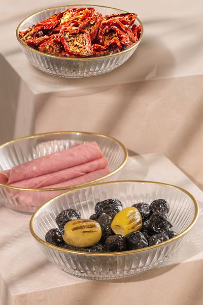 Vienev 6 Piece Crystal Gold Striped Boat Plate Set - Presentation Plate