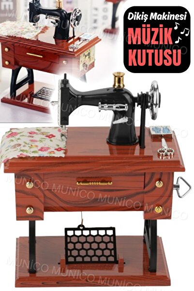 Munico Yaratıcı Klasik Retro Ahşap Dikiş Makinesi Müzik Kutusu Masaüstü Ev Of...