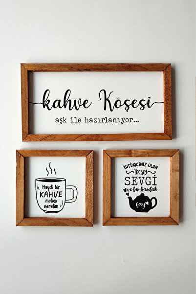 Turkish Kitchen, Tea, Coffee Corner, Let's Take a Coffee Break, Painting Set with Wooden Frame