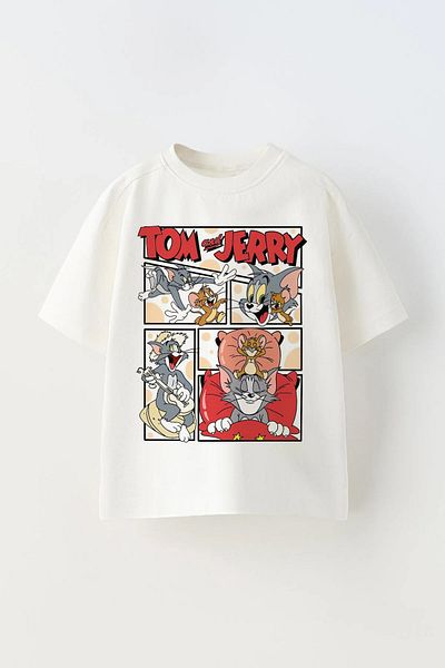 c.c.l. coccolin kids baby clup Tricou alb oversize pentru copii cu imprimeu Tom și Jerry