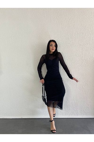 moda mabel FRONT BELTED TULLE DRESS