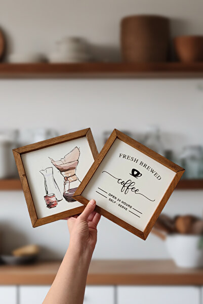 Yoko Home Kahve Köşesi, Fresh Brewed Ahşap Çerçeveli Tablo Seti