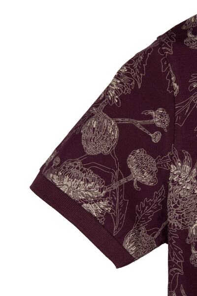 VEAVEN Ανδρικό μπλουζάκι πόλο με μπορντό σχέδιο