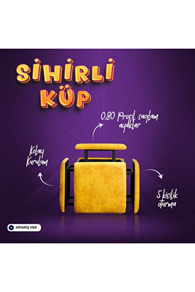 MAGİCFURNİ SİHİRLİ KÜP- 5'i 1 Arada Kanepe Tabure Ve Sehpa