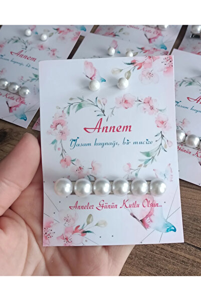 SüslüDavet 2'li Set Anneler Günü Hediyeliği (İnci Küpe - İnci Toka)24 Adet