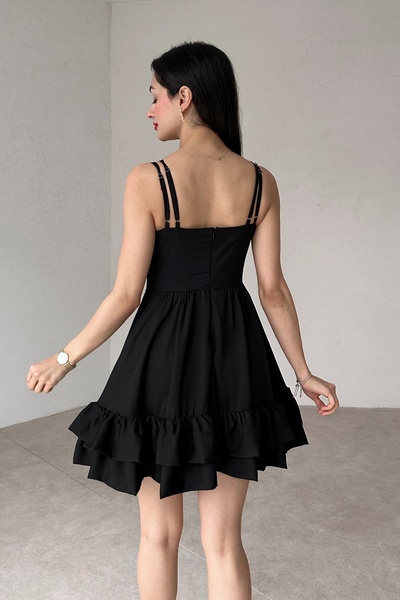 lovebox Women's Atlas Fabric Frilly Design Black Mini Evening Dress with Chest Pad Skirt 098