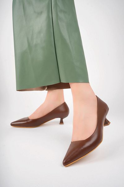Deripabuc Genuine Leather Brown Women's Leather Heeled Shoes Trc-63817