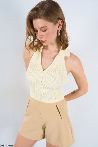 Ladyone Bluză crop fără spate din împletitură de păr