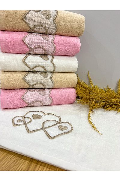 AYHANHOME Szívvel hímzett mintás luxus hozomány 50x90 szett 6 db kéz- és arctörlőből