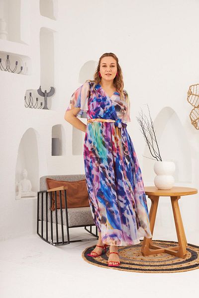 RMG Plus Size Saks Dress - Patterned and Waist Belt Detail