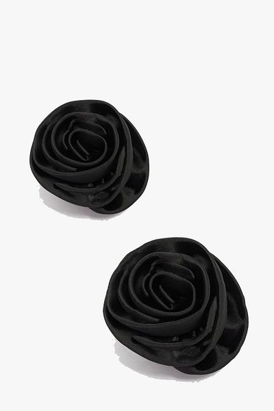 New Obsessions Black Satin Rose Collet Brooch and Shoe Ornament - Buckle 2 Pack