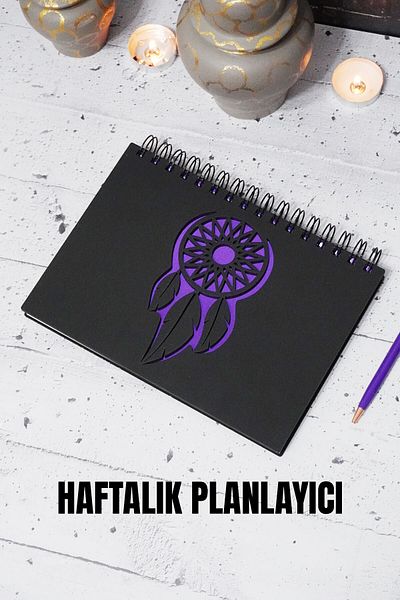 markcat Caiet de planuri din lemn negru Dream Catcher - Agenda nedatat - Planificator săptămânal - A5