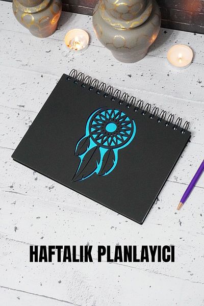 markcat Caiet de planificare din lemn Dream Catcher - Agenda - Planificator săptămânal (LEU COLOARE NEGRU) A5