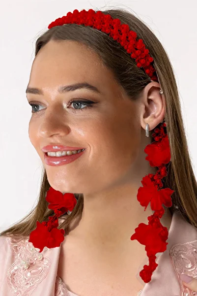 lohusahamile Special Design Maternity Crown with Dangling Earrings and Red Pearls