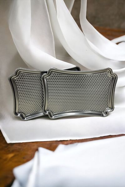 Milenay Honeycomb Patterned Metal Tray, 28x20cm, Promise Engagement Tray, Presentation Tray, Anti Fingerprint, 6 Pieces