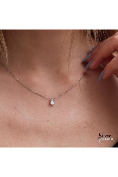 Silveranka 925 Ayar Gümüş Minimal Tek Taş Kolye