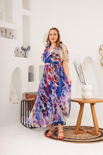 RMG Plus Size Saks Dress - Patterned and Waist Belt Detail