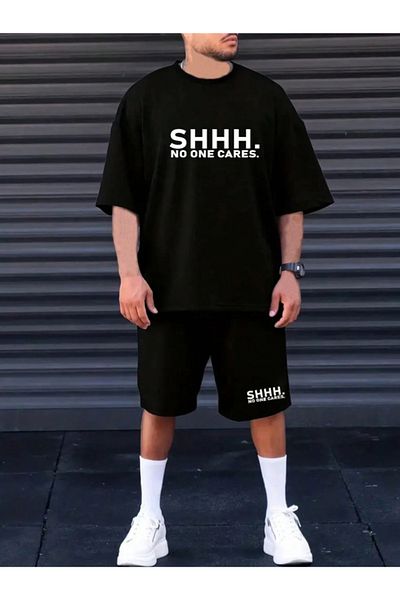 Revasser Unisex Γυναικεία/Ανδρικά Μαύρα No One Cares Σετ μπλουζών με εμπριμέ με στάμπα