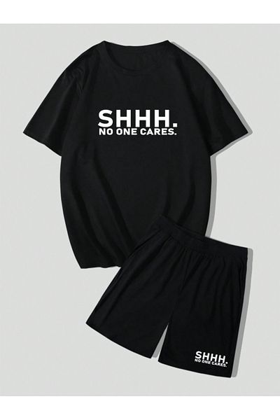Revasser Unisex Γυναικεία/Ανδρικά Μαύρα No One Cares Σετ μπλουζών με εμπριμέ με στάμπα