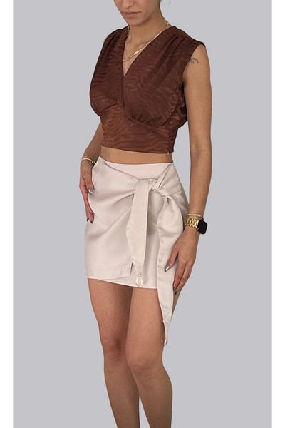 Sateen ARMLESS KRUVAZE SATIN BLUZ