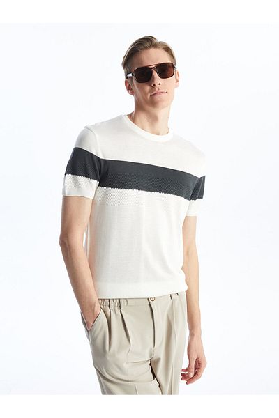 LC Waikiki Color Blocked Crew Neck Men's Knitwear Sweater - Short Sleeve