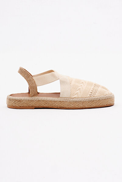 Tonny Black Women's Beige Closed Front Cross Striped Straw Knitwear Sandals