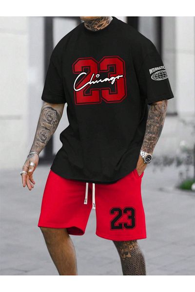 Revasser Unisex Women/Men 23Chicago Custom Printed Shorts T-shirt Set
