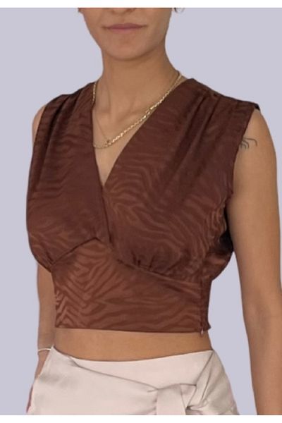 Sateen ARMLESS KRUVAZE SATIN BLUZ