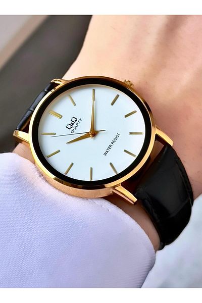 Q&Q Men's Leather Cord Wristwatch