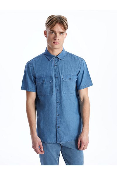LC Waikiki Men's Jean Shirt - Regular Fit, Short Sleeve