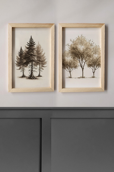 Yoko Home 2 li Ağaçlar Ahşap Çerçeveli Tablo Seti, Wooden framed painting on ...