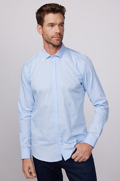 Tudors Modrá pánská košile Modern Fit s dlouhým rukávem ze 100% bavlny Dobby Premium