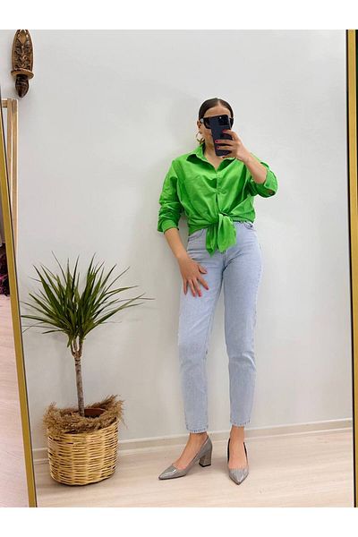 zahire قميص نيون كتان أخضر