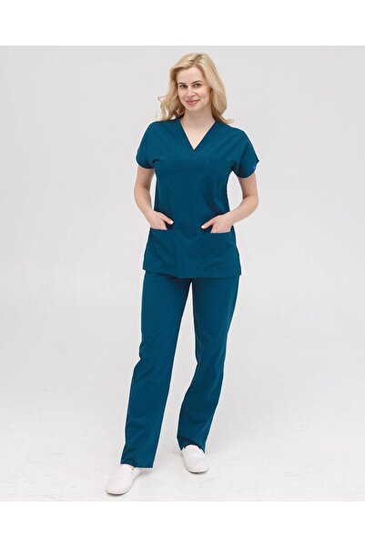 Dr. Mitra بدلة طبيب ممرضة بأكمام جناح الخفاش من الليكرا للسيدات باللون الأخضر...