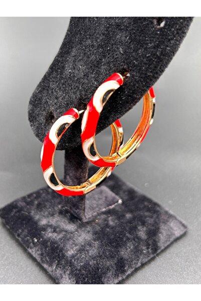 ByMerve Bym184 Enameled Evil Eye Red Daily Hoop Women's Steel Earrings