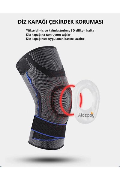 Alazpay Orthopedic Professional Scale Memory Spring & 3D Silicone Ring Non-Slip Silicone Knee Pad (1 PCS-BLUE GRAY)