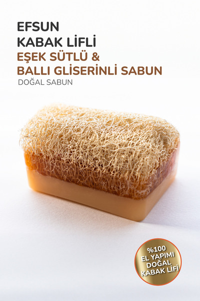 Efsun Premium %100 El Yapımı Doğal Kabak Lifli Eşek Sütlü & Ballı Gliserinli Sabun 120 Gr