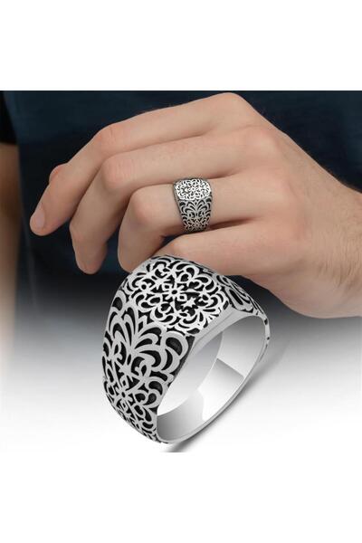 ALYANSEVİM Desenli Taşsız 925 Gümüş Erkek Yüzük