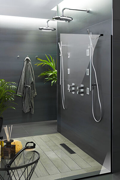 Decorita Cam Duşakabin Seperatör - Sabit Panel | Saydam Cam | Siyah Profil | ...