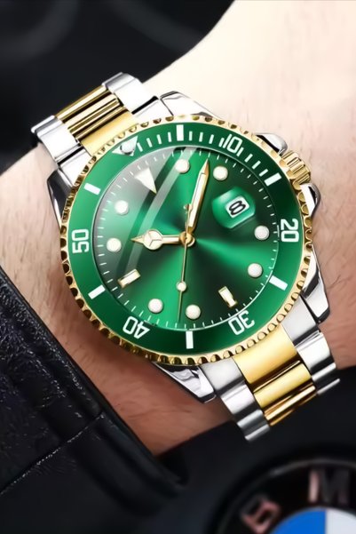 tutkanstore (YURT DIŞINDAN) Gümüş Gold Çelik Kordon Erkek Kol Saati Su Geçirm...