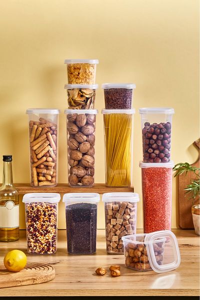 KOZART 12-Piece 3 Size Square Storage Container - Leak-Proof Lid, Spice Jar Food, for Dry Food