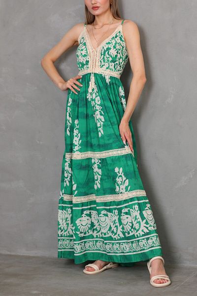 BİKELİFE Damen Sommerkleid mit Blumenmuster, dünnen Trägern und Strickdetails