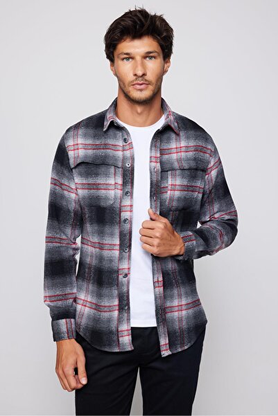 Tudors Slim Fit Uzun Kollu Dar Kesim Kareli Çift Cep Erkek Gömlek